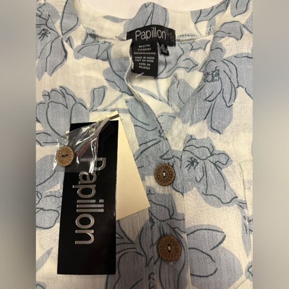 Papillon NWT 3/4 Sleeve Blue Floral Blouse Size XL - Picture 8 of 9